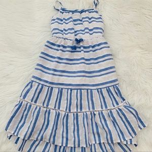 White dress with blue stripes